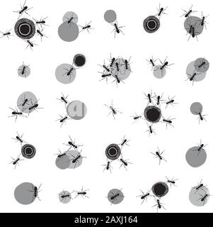 Ameisen Teamarbeit Vektor-Designs. Schwarz, Grau und Weiß Isoliert Stock Vektor