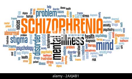 Schizophrenie Konzepten Wort cloud. Psychische Gesundheit Schlüsselwörter Abbildung. Stockfoto