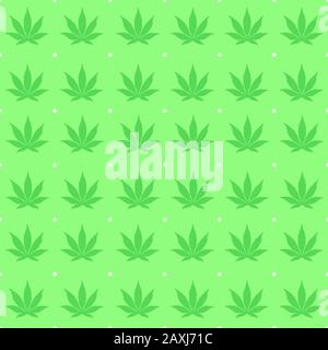 Wiederholtes Cannabis-Blattmuster. Nahtlose Kacheln für Tapeten, Stoffdruck und Stickerei. Grüne Blätter/weiße Sterne auf grünem Hintergrund. Stock Vektor