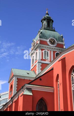 Stockholmer Architektur - Kirche des heiligen Jakobus im Stadtteil Norrmalm. Stockfoto