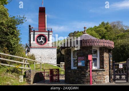 Ticketschalter am Eingang zum Victorian Great Laxey Wheel oder Lady Isella Teil des Mines Trail Complex. Laxey, Insel Man, britische Inseln Stockfoto