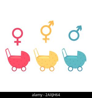 Mädchen-, Jungen- und geschlechtsspezifische Kinderwagen Stock Vektor