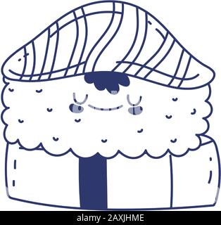 Reis Lachs Sushi Menü Restaurant Cartoon Food niedlich Vektor Illustration Linie Stil Stock Vektor