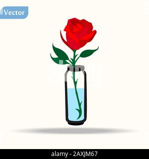 Rote Rosen mit Blättern in Glasvase mit Wasserabbildungsvektor eps10 Stock Vektor