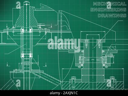 Maschinenbau. Technische Illustration. Hintergründe von Ingenieurthemen. Technisches Design. Instrumentenherstellung. Hellgrüner Hintergrund. Raster Stock Vektor