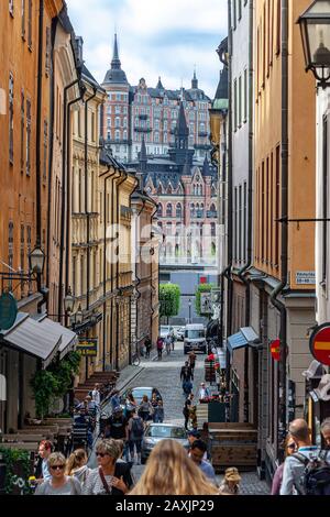 Straße in der Altstadt von Gamla Stan, Stockholm, Schweden Stockfoto