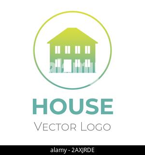 Vorlage für das Vektordesign des Hauslogos. Logotyp mit Gebäude im Kreis und Typografie isoliert auf weißem Hintergrund. Home Verkauf Unternehmen Innendesign, Bauunternehmen minimalistisches Symbol. Stock Vektor