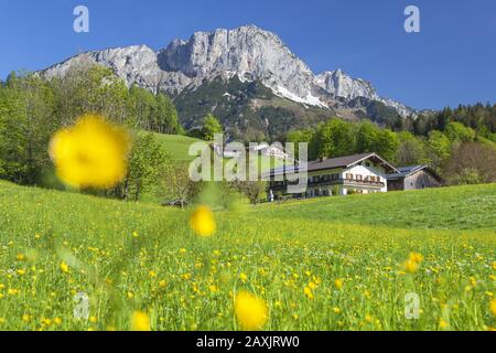 Blick auf den Untersberg bei Maria Gern, Berchtesgaden, Berchtesgadener Land, Oberbayern, Bayern, Süddeutschland, Deutschland, Europa Stockfoto