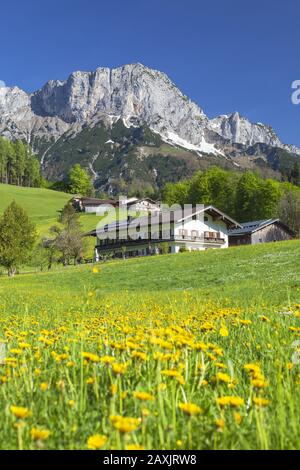 Blick auf den Untersberg bei Maria Gern, Berchtesgaden, Berchtesgadener Land, Oberbayern, Bayern, Süddeutschland, Deutschland, Europa Stockfoto