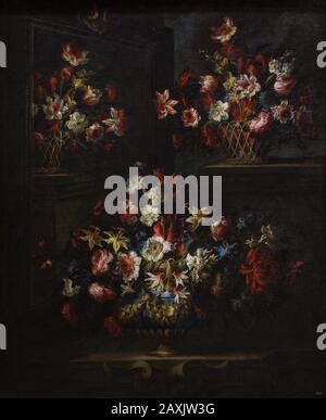 Juan de Arellano (1614-1676). Spanischer Maler. Vasen vor einem Spiegel, ca. 1660. Museum der Schönen Künste A Coruña, Galicien, Spanien. Stockfoto