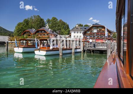 Hafen Königssee in Schönau, Berchtesgadener Land, Oberbayern, Bayern, Süddeutschland, Deutschland, Europa Stockfoto