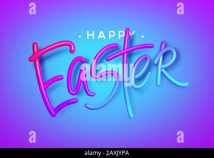 3D realistischer Regenbogenurlaub Fröhlicher Osterbeschriftungshintergrund . Vektorgrafiken Stock Vektor