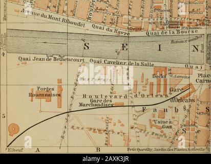 Nordfrankreich: Von Belgien und dem Ärmelkanal zur Loire-Region, außer Paris und Umgebung: Handbuch für Reisende. , Hotil du Dauphin, siehe oben; A la Porte de Paris, Quai DEPARIS, dcj. 2, D. 2V2 fr.; de Paris, Rue de la Grosse-Horloge 95, Popular, dcj. IV2, D. 13/.,-2fr., auch a la carte. Cafés. J)e la Bourse, Boieldieu, Victor, alle im Cours Boieldieu;Iloudard, Quai de Paris 58; du Condurchce, Quai de Paris und Place de laRepublique usw. - Brasserie-Restaurant de Vepoque, Rue Guillaume-b-Conquerant 11 (PI. C, 2, 3), mit einem kleinen Garten. Kabinen. Pro Fahrt, IV-fr., pro Stunde, 2 f. Stockfoto