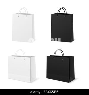 Papiertüten. Leere Kartonpackung auf weißem Hintergrund. Stock Vektor