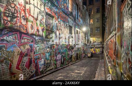 Melbourne, Blick auf die Stadt, nachts, Graffiti, Provinz Victoria, Australien Stockfoto