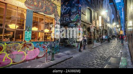 Melbourne, Blick auf die Stadt, nachts, Graffiti, Provinz Victoria, Australien Stockfoto