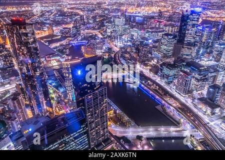 Melbourne, Blick auf die Stadt bei Nacht, Australien, Provinz Victoria Stockfoto