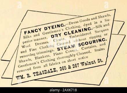 Cincinnati Society Blue Book und Familienverzeichnis . John B. Marre & Bro. IMPORTEURE OFASPINWALL, TROPICAL & CALIFORNIA WR BANANEN, GROSS- UND EINZELHÄNDLER IN OBST, SÜSSWAREN USW. EIS, GROSSHANDEL UND EINZELHANDEL.NR. 183 VINE STREET, CINCINNATI, OHIO. A. W. FRANK. HÄNDLER FÜR LEBENSMITTEL UND LEBENSMITTEL, NORTH WEST CORNER SIXTH UND RACE STREETS, CINCINNATI, 0. DIE WAREN WERDEN IN DER STADT ODER IN DEN VORSTÄDTEN OHNE AUFPREIS GELIEFERT. GEGRÜNDET 1830. Stockfoto