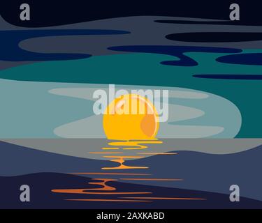 Vektor des Mondlichts über dem Meer in blauen Farben Stock Vektor
