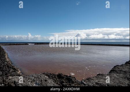 Reiseziel südlich der Insel La Palma, salinas de Fuencaliente, natürliche Salzgewinnung auf den Kanarischen Inseln, Spanien Stockfoto