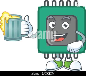 Smiley RAM-Maskottchen-Design mit einem Glas Bier Stock Vektor