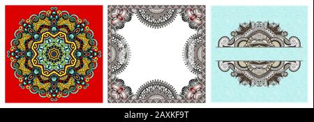 Set mit Paisley-Blumendesign-Elementen für Seitendekoration, Rahmen, Ecke, Trennlinie, Kreis Schneeflocke Stock Vektor