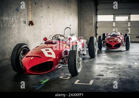 Ferrari 156 'Sharknose' Grand-Prix-Rennfahrer auf der Rennstrecke in Zandvoort Stockfoto