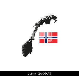 Norwegenkarte, Flagge auf weißem Hintergrund. Vektorgrafiken. Stock Vektor