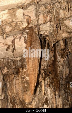 Stalagmites, Stalaktiten und Stalagnaten, Tropfsteinsäulen in der King Chamber of the Wind Cave, Gunung Mulu Nationalpark, Sarawak, Borneo, Malaysia Stockfoto