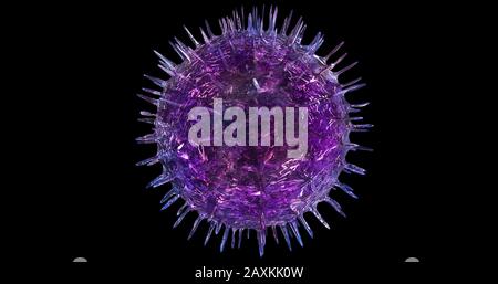 Nahansicht Virus isoliert auf schwarzem Hintergrund, 3D-Rendering. Stockfoto