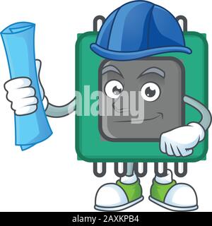 Eleganter Architekt RAM mit blauen Drucken und blauem Helm Stock Vektor