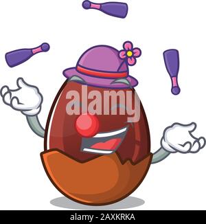 Ein lebendiges Schokoladen-Ei-Cartoon-Charakterdesign, das Juggling spielt Stock Vektor