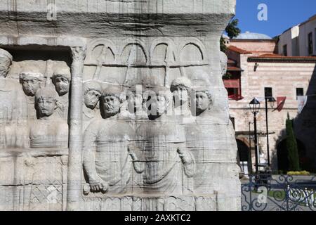 Türkei. Istanbul. Theodosius Obelisk. Sockel. Kaiser mit Siegerpreis. 4. C Hippodrom. Stockfoto