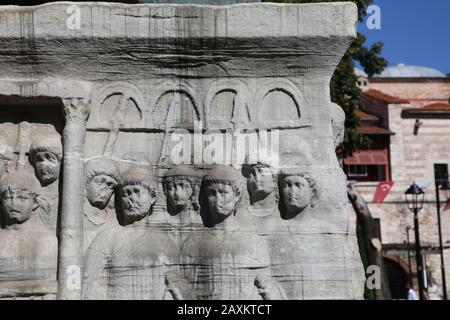 Türkei. Istanbul. Theodosius Obelisk. Sockel. Kaiser mit Siegerpreis. 4. C Hippodrom. Stockfoto