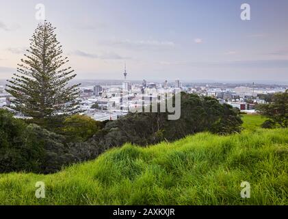 Blick vom Mount Eden über Auckland, Nordinsel, Neuseeland, Oceania Stockfoto