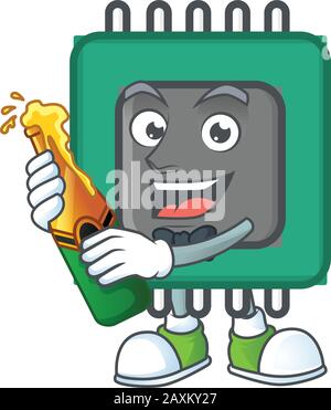 Mascot Cartoon-Design von RAM mit einer Flasche Bier Stock Vektor