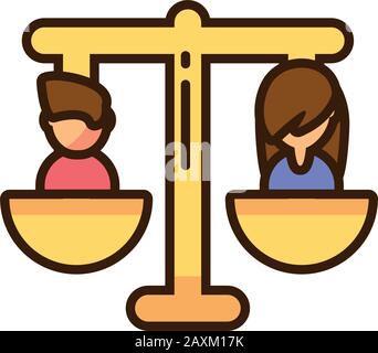 Mann Und Frau Auf Gleicher Skala, Symbol über weißem Hintergrund, farbenfroher Füllstil, Vektorgrafik-Design Stock Vektor