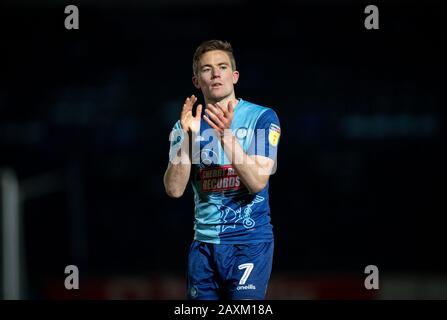 High Wycombe, Großbritannien. Februar 2020. David Wheeler von Wycombe Wanderers während des Sky Bet League 1 Spiels zwischen Wycombe Wanderers und Fleetwood Town im Adams Park, High Wycombe, England am 11. Februar 2020. Foto von Andy Rowland. Kredit: Prime Media Images/Alamy Live News Stockfoto