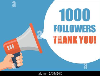 1000 Follower Danken Dir, dass Du Megafon in der Hand hältst Stock Vektor