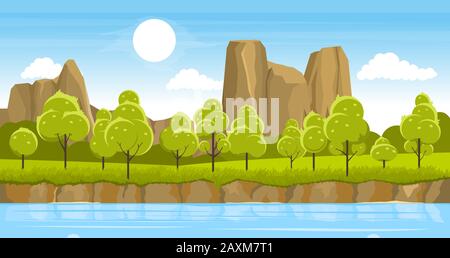Sommerlandschaft mit Fluss Stock Vektor