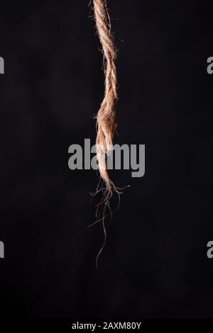 Defektes Seil auf schwarzem Grund Stockfoto