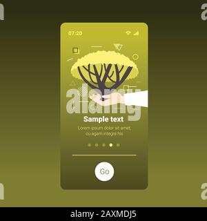 Menschliche Hände, die Akazienbaum Erde Tag speichern Planet Spare For australia Ökologie Umwelt Konzept Smartphone Bildschirm mobile App Kopieren Raum Vektor Illustration Stock Vektor