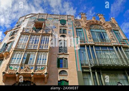 Jugendstilhaus Can Forteza Rey an der Placa del Marques del Palmer, Palma de Mallorca, Mallorca, Balearen, Spanien Stockfoto