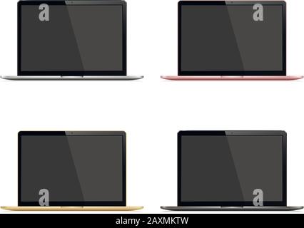 Vektor-Satz für Laptops. Silber, Dunkelgrau, Gold und Rosenfarbe. Stock Vektor