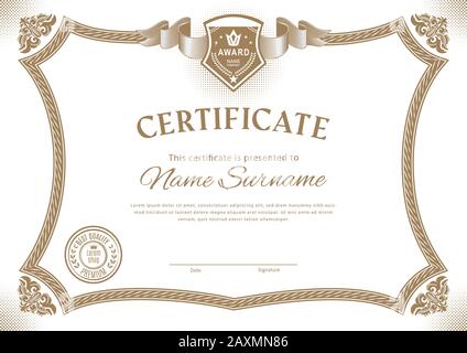 Offizielles weißes Zertifikat mit moderner Vintage-Grenze und Emblem. Modernes Business-Design. Stock Vektor