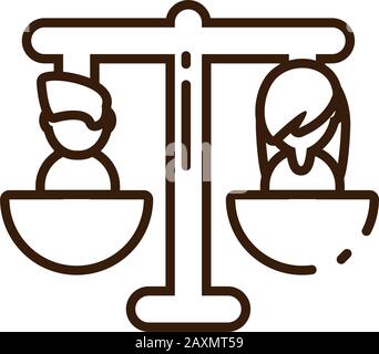 Mann Und Frau Auf Gleicher Skala - Symbol über weißem Hintergrund, Linienart, Vektorgrafiken Stock Vektor