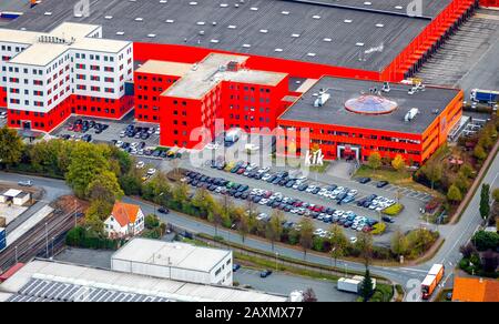 Luftaufnahmen, Kik Textilien und Non-Food GmbH, Altes Feld, Bönen, Ruhrgebiet, Nordrhein-Westfalen, Deutschland Stockfoto