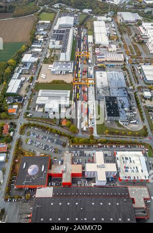 Luftaufnahmen, Denninghaus & Co. Kommanditgesellschaft Spedition & Logistik, Kik Textilien und Non-Food GmbH, Old Field, Bönen, Ruhrgebiet, Nord Stockfoto