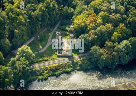 Luftaufnahmen, Burgruine Hardenstein, Ruhrgebiet, Witten, Ruhrgebiet, Nordrhein-Westfalen, Deutschland Stockfoto