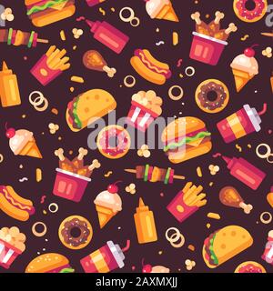 Fast Food-Symbole nahtloses Muster Stockfoto